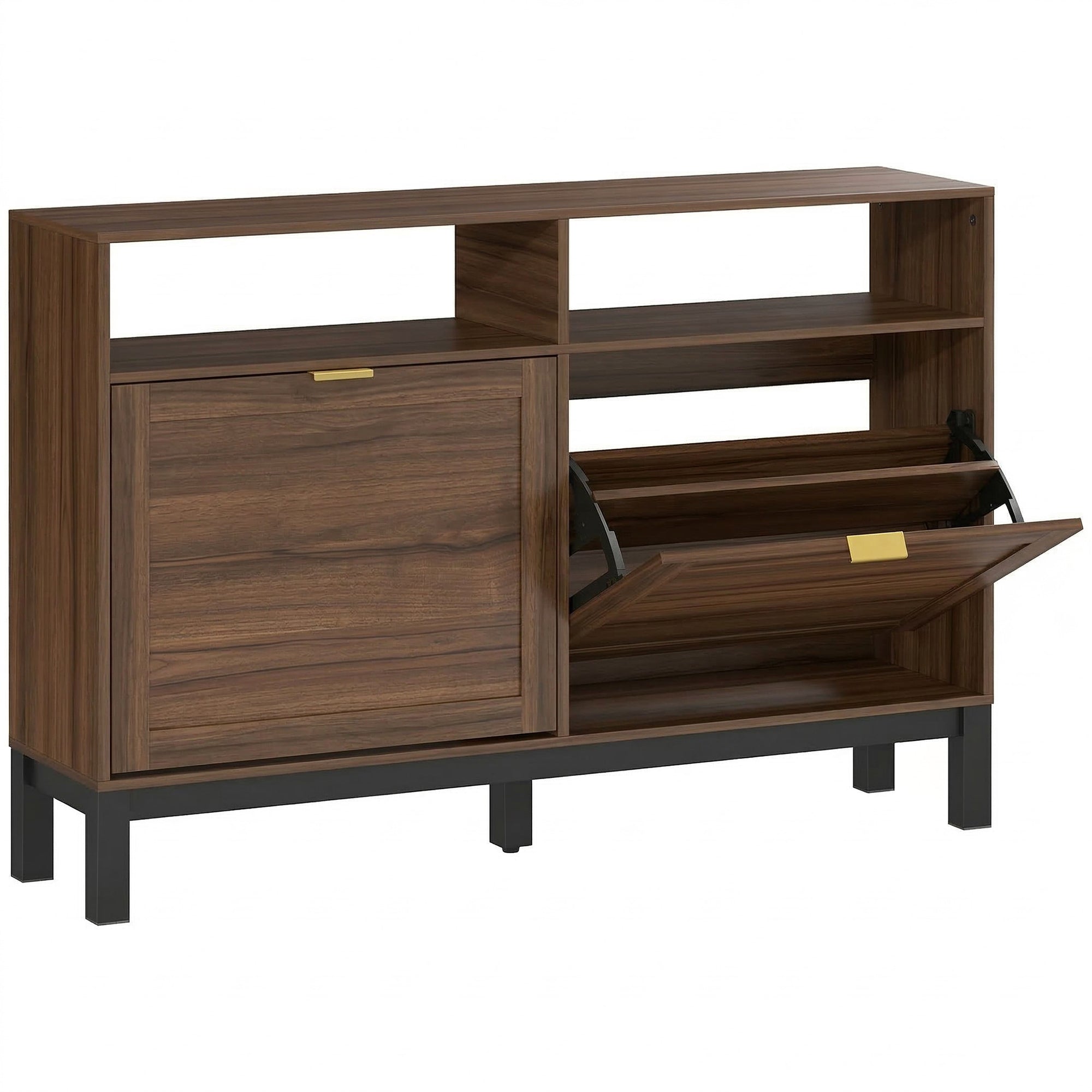 HOMCOM Shoe Cabinet with 2 Flip Drawers, Narrow Shoe Storage Top for Entryway Hallway, Rustic Brown 