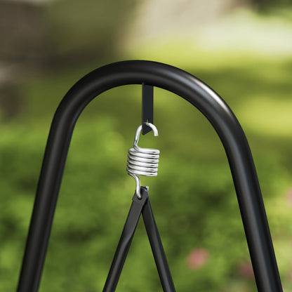 Outsunny Rattan Swing Chair, Outdoor Garden Hanging Swing Seat with Stand and Seat Cushion, Porch Hanging Chair for Balcony, Garden, Deck, Dark Grey 