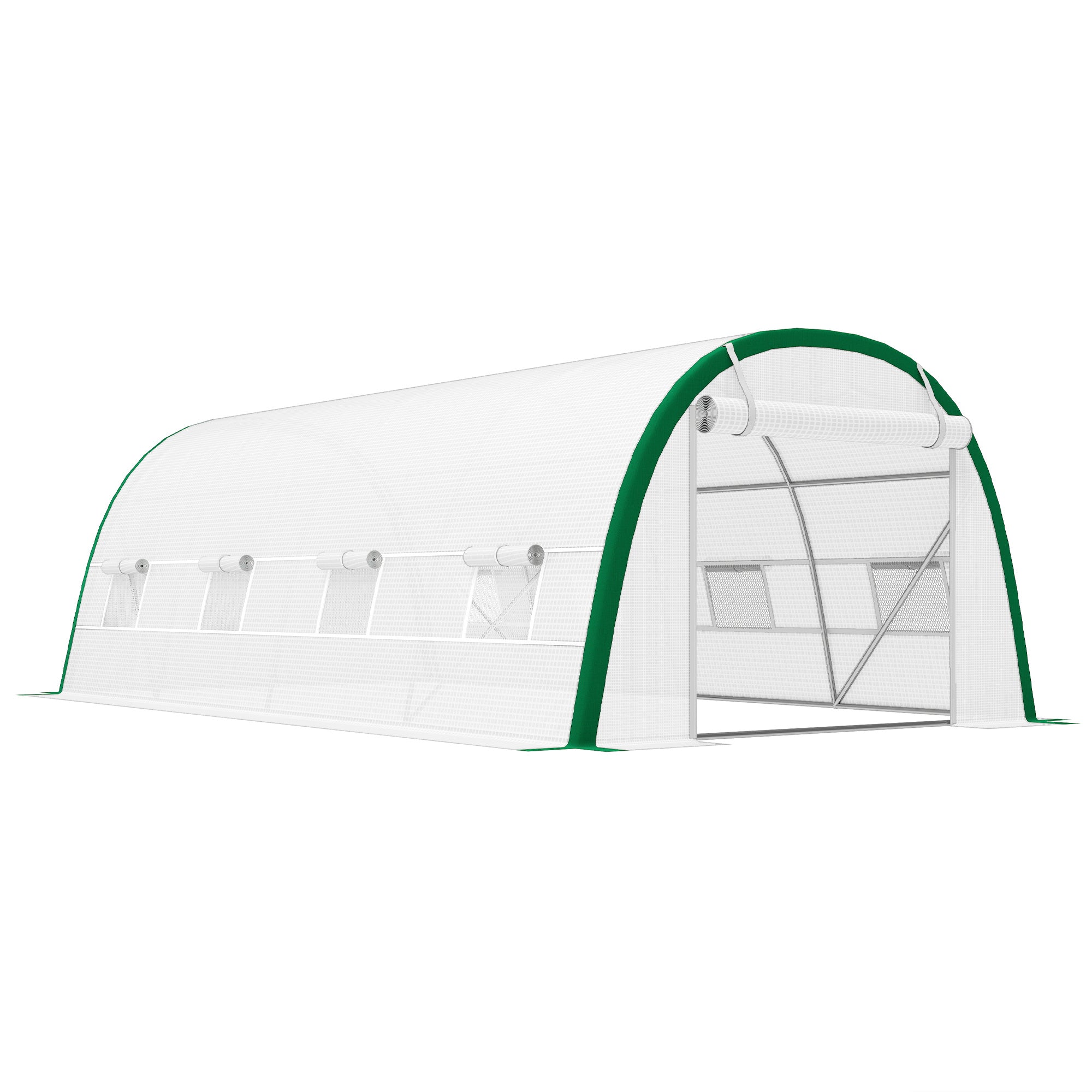 Outsunny Walk-in Polytunnel Greenhouse Tunnel Warm House Tent with Zipped Doors, 8 Mesh Windows, PE Cover, 6 x 3 m, White 