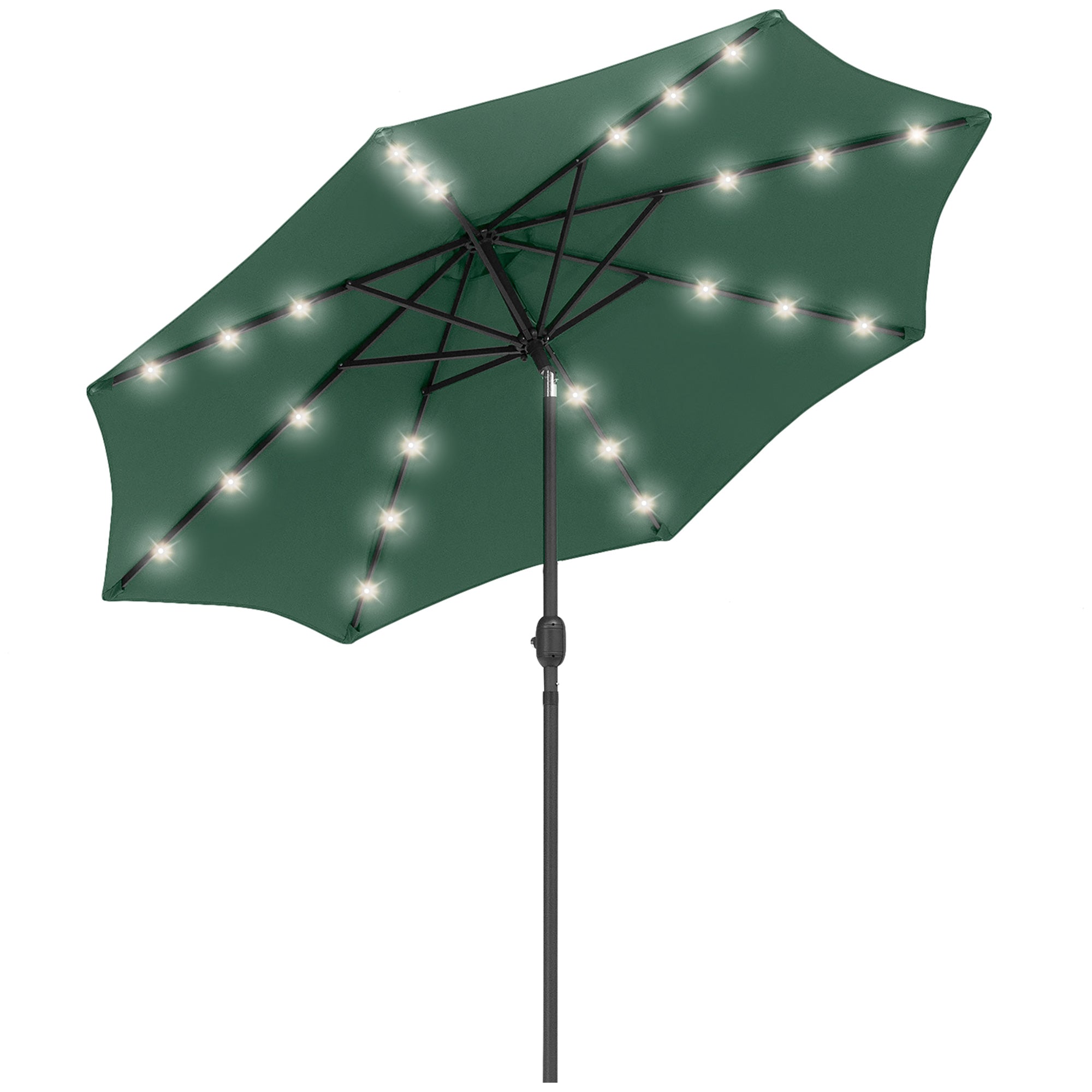 Outsunny 2.7m Patio Garden Umbrella Outdoor Parasol with Tilt Crank and 24 LEDs Lights (Green) 