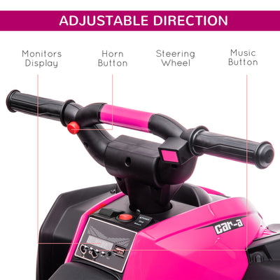 HOMCOM 12V Ride-On Quad Bike w/ Music, Horn, for Ages 3-5 Years - Pink 