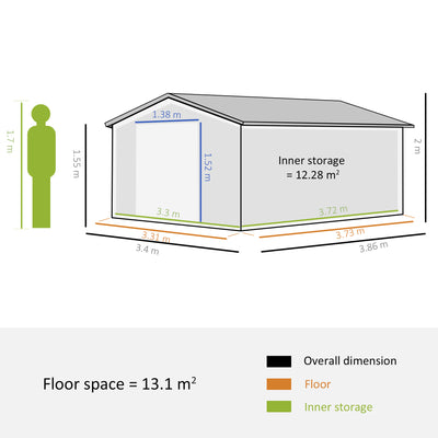 Outsunny 12.5 x 11.1ft Steel Sliding Door Storage Shed - Green 