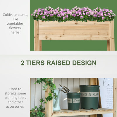 Outsunny Wooden Raised Plant Stand Outdoor Flower Bed Box with Clapboard 100 x 40 x 84cm 