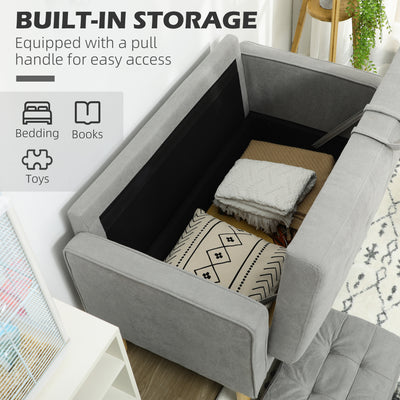 HOMCOM Modern 2 Seater Sofa with Hidden Storage, 117cm Tufted Cotton Couch with Wood Legs, Compact Loveseat for Living Room, Kitchen, Light Grey 