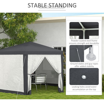 Outsunny 4M Hexagon Gazebo, Netting Party Tent, Patio Canopy Outdoor Event Shelter for Activities, Shade Resistant, Dark Grey 