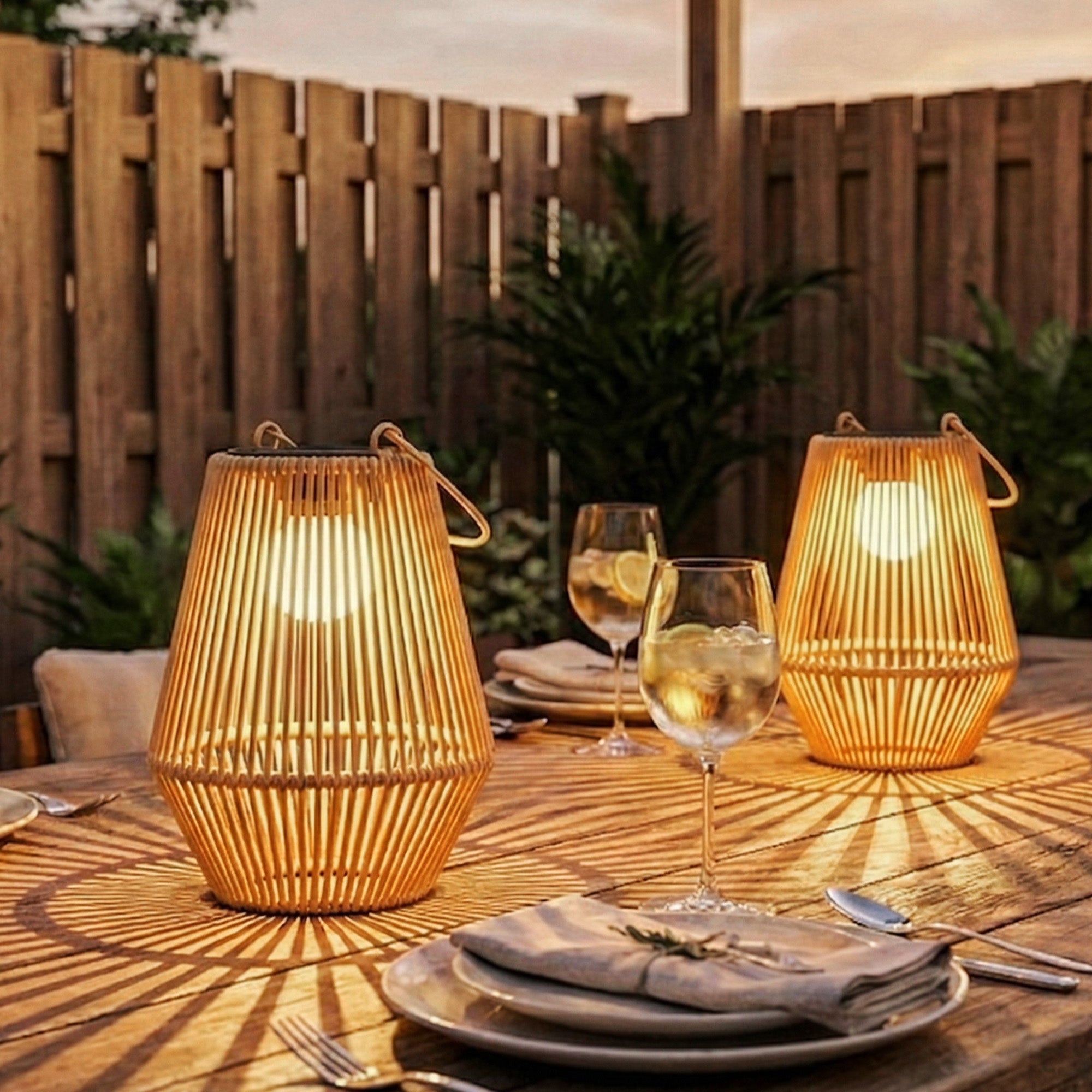Outsunny Hanging Solar Lanterns, 2 Pack Rattan Solar Lights with Handle for Patio, Pathway, Terrace, Auto On/Off, Brown 