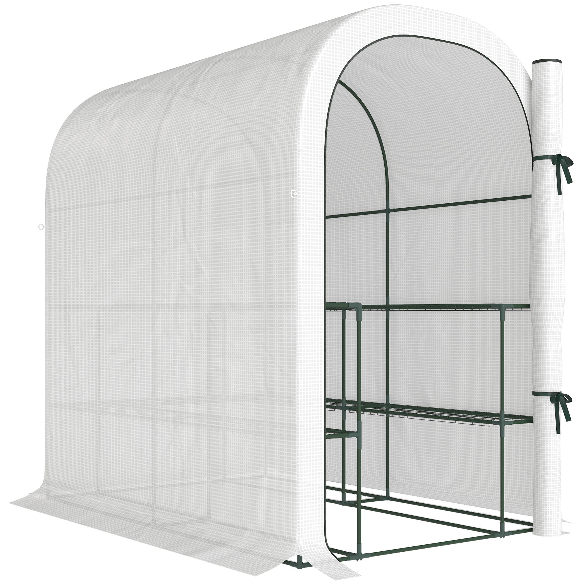 Outsunny Walk-in Greenhouse with Shelves, Small Greenhouse with PE Cover and Roll-up Door, 123 x 187 x 189 cm, White 