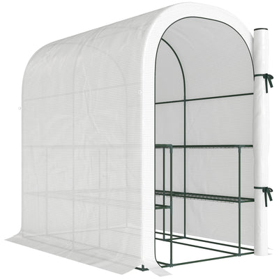 Outsunny Walk-in Greenhouse with Shelves, Small Greenhouse with PE Cover and Roll-up Door, 123 x 187 x 189 cm, White 