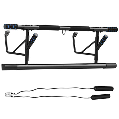 SPORTNOW Pull-Up Bar Doorway, No Drilling Chin-Up Bar Push Up Stand with Resistance Bands and Padded Handles for Home Gym Exercise, Blue 