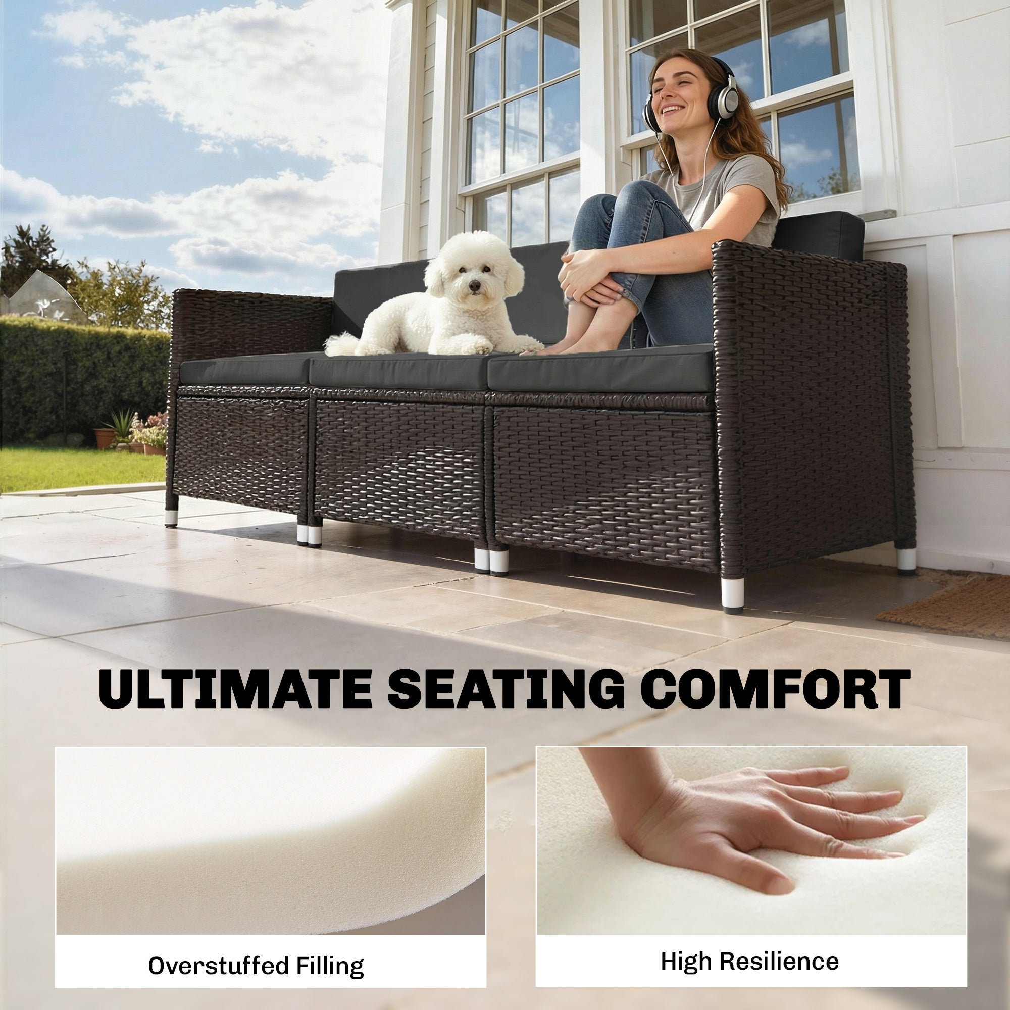 Outsunny 7-Piece Patio Furniture Cushions, Outdoor Loveseat Cushion with Removable Covers for Rattan Furniture, 60x60 cm, Black 