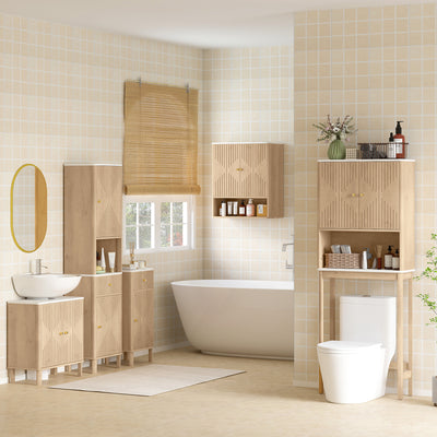 HOMCOM Bathroom Wall Cabinet with Adjustable Shelf - Oak 
