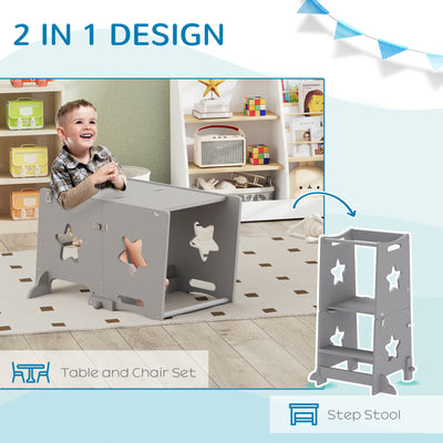 AIYAPLAY 2-in-1 Toddler Step Stool with Safety Rail for Kitchen, Bathroom, Grey