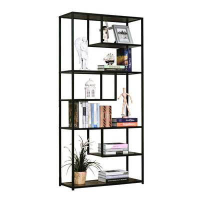 HOMCOM 6 Tier Bookcase, Industrial Tall Shelf Unit with Steel Frame for Home Office, Study, Living Room, Hallway, 82 x 33.5 x 175 cm, Rustic Brown and Black 