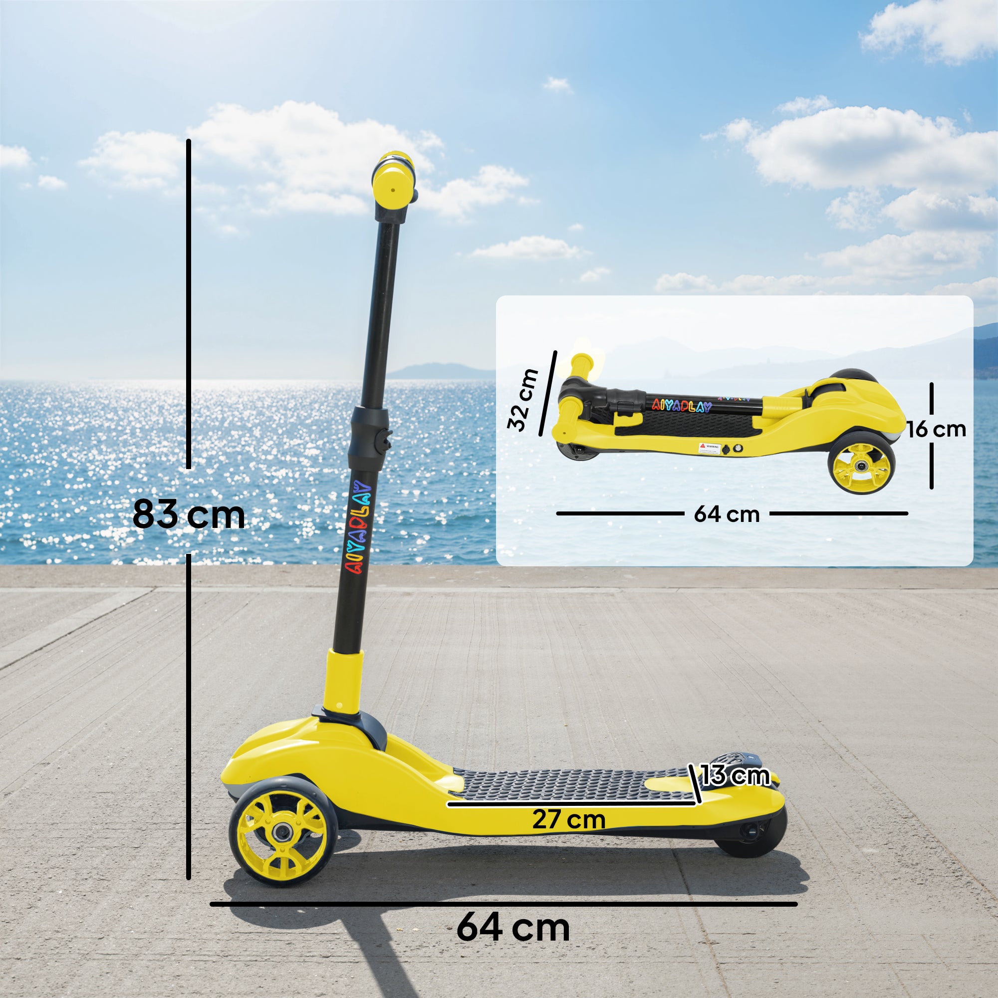 AIYAPLAY Three-Wheel Foldable Electric Scooter for Kids Aged 6-10 Years, Yellow 