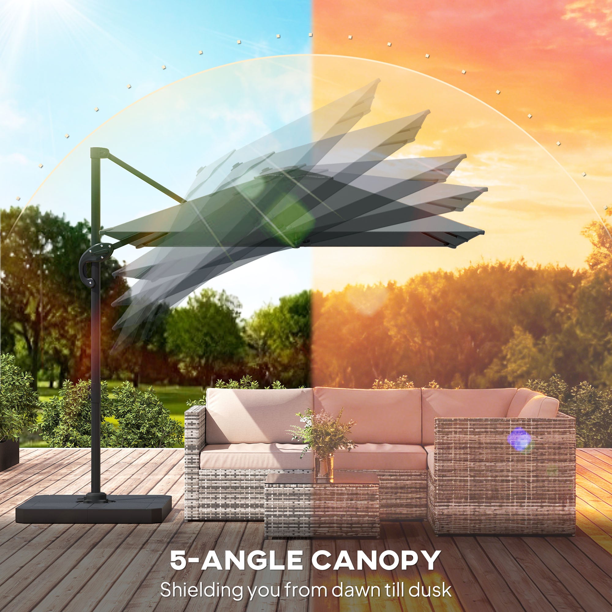 Outsunny 2.4 x 2.4m Cantilever Parasol with Umbrella Weights, UPF50+ Offset Outdoor Umbrella w/ Easy Tilt Adjustment, Dark Grey 
