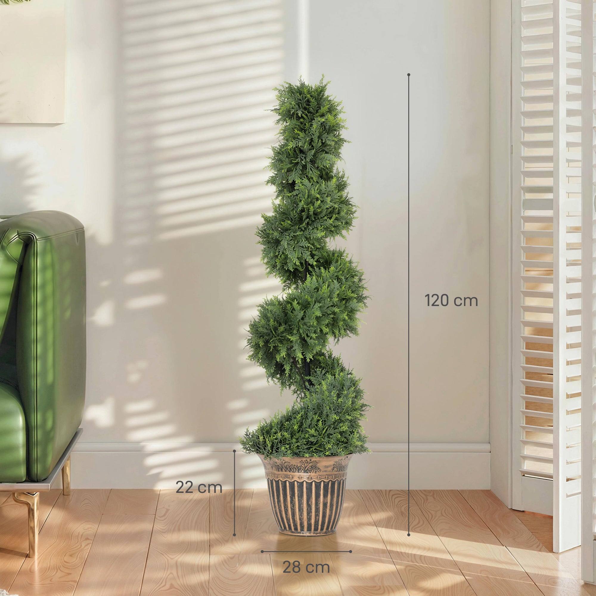 HOMCOM Set of 2 Artificial Plants, Topiary Spiral Cypressd Trees with Pot, for Home Indoor Outdoor Decor, 120cm 