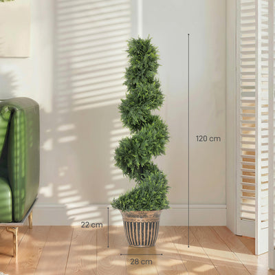 HOMCOM Set of 2 Artificial Plants, Topiary Spiral Cypressd Trees with Pot, for Home Indoor Outdoor Decor, 120cm 