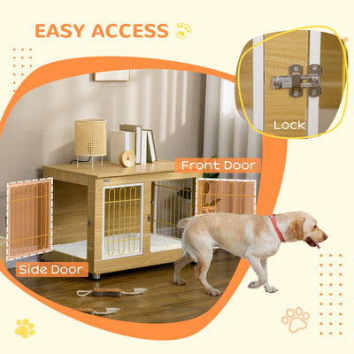 PawHut Dog Crate Furniture, Dog Cage End Table. with Soft Cushion, Double Door - Oak Tone 
