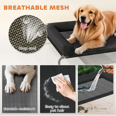 PawHut Elevated Dog Bed with Removable Bolsters, Raised Dog Bed for Large Breeds, Portable Indoor & Outdoor Pet Cots, Black 