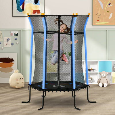 HOMCOM Kids Trampoline Mini Bouncer with Enclosure Safety Net For Ages 3-10 Years - Blue 