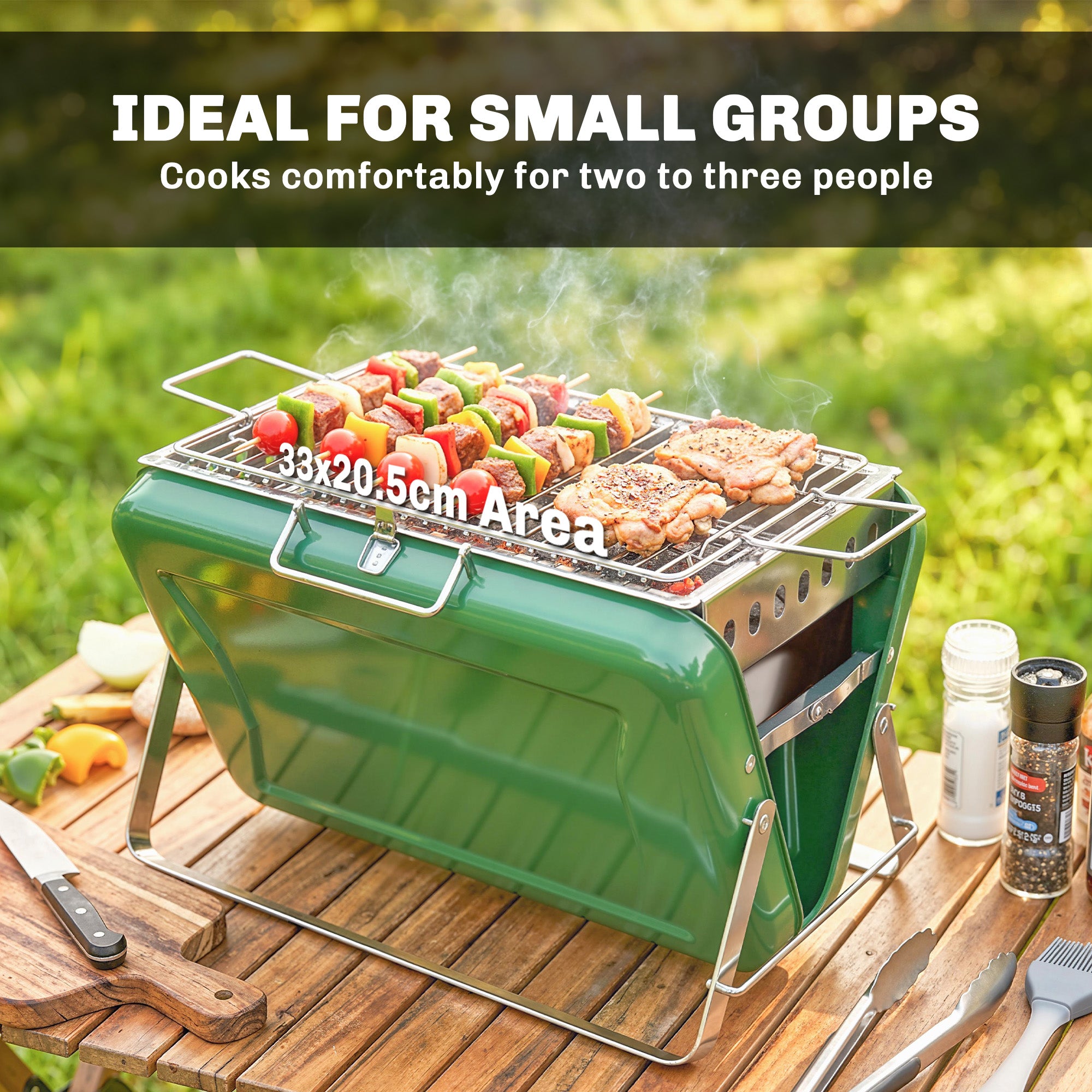 Outsunny Charcoal BBQ Grill Portable Stainless Steel Barbecue with Tilting Grate for Camping Picnic Garden Dark Green 