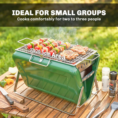 Outsunny Charcoal BBQ Grill Portable Stainless Steel Barbecue with Tilting Grate for Camping Picnic Garden Dark Green 