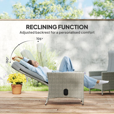 Outsunny 105°-150° Reclining Rattan Chair - Grey 