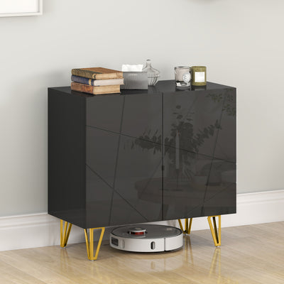 HOMCOM Modern Luxe High Gloss Sideboard, with Hairpin Legs - Black 