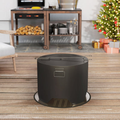 Outsunny Outdoor Round Fire Pit with Lid and Fire Poker - Black 
