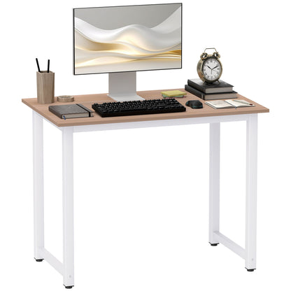 HOMCOM Computer Desk, Writing Table, 100 x 60 x 76cm Workstation for Home Office, Study with Metal Frame, Simple Assembly, White 