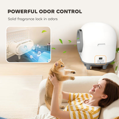 PawHut 80L Extra Large Self Cleaning Cat Litter Tray with APP Control, Safety Protection, Odor Removal, Rubbish Bag for Multiple Kittens 