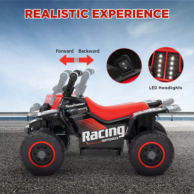 AIYAPLAY 6V Electric Quad Bike for Kids, Ride On ATV w/ Forward Backward, Headlights, for 18-36 Months, Black and Red 