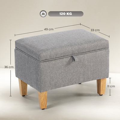 HOMCOM 16L Linen Storage Ottoman Padded Footstool with Rubberwood Legs for Storage Box, Bed End, Shoe Bench, Seating, Light Grey 
