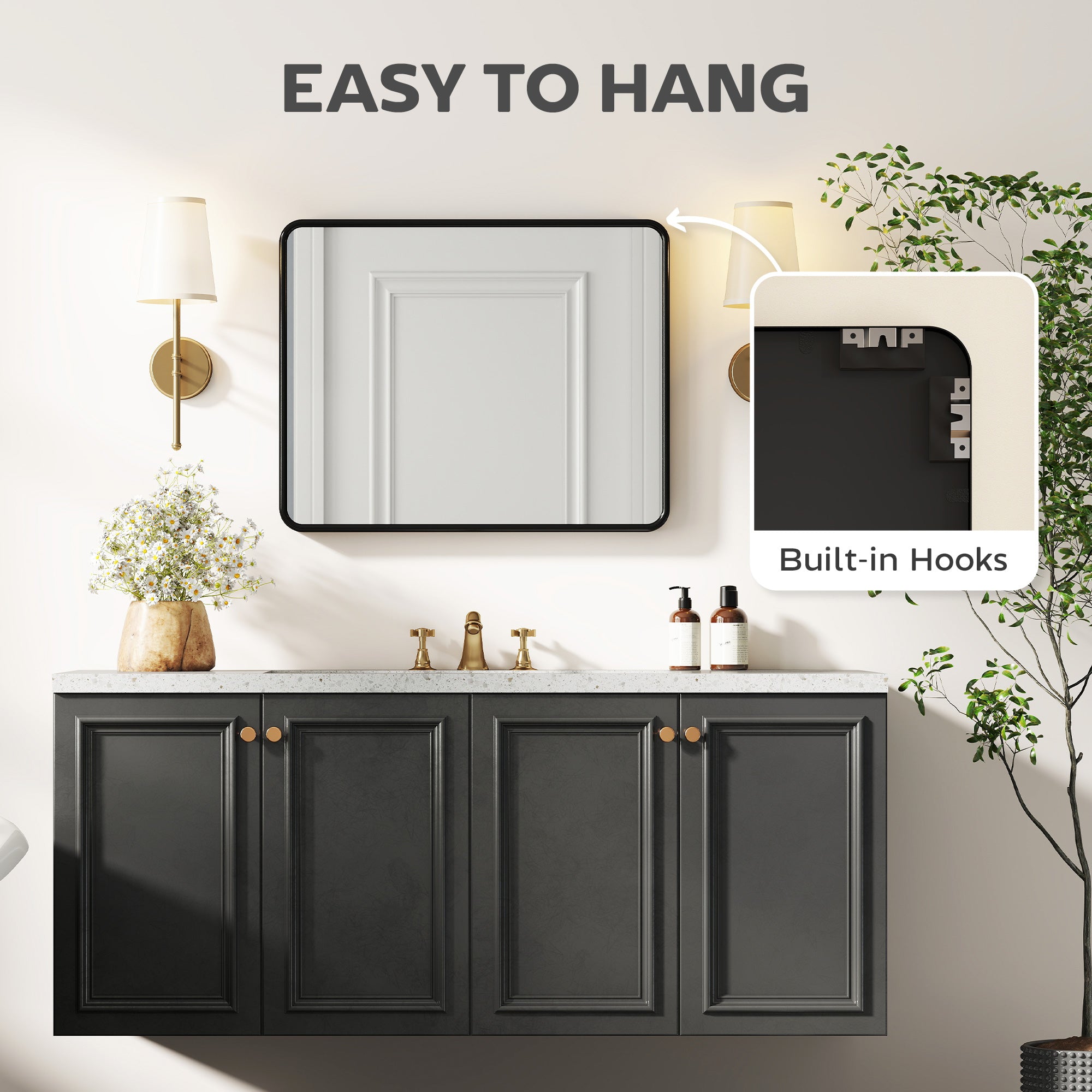 HOMCOM Rectangular Wall Mirror with HD Glass - Black 