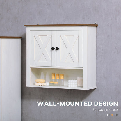 kleankin On-Wall Farmhouse Bathroom Storage Cabinet - White 
