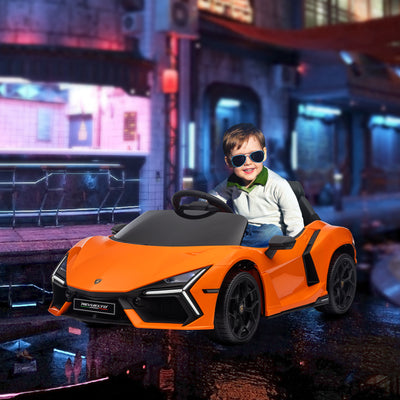 AIYAPLAY Lamborghini Revuelto Licensed 12V Ride on Car w/ Butterfly Doors, Transport Wheels, Suspension, Remote Control, Orange 