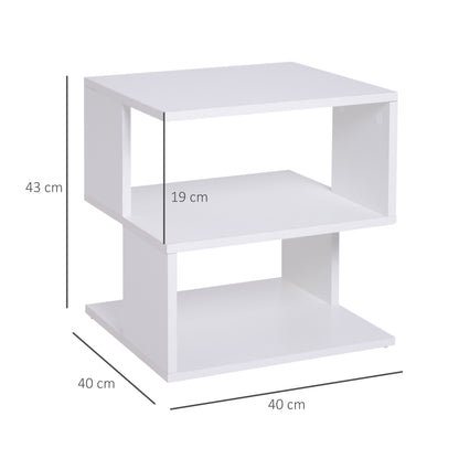 HOMCOM Set of 2 Side Table, Square Coffee Table, Modern End Table with 2 Tier Storage Shelves for Living Room, Bedroom, White