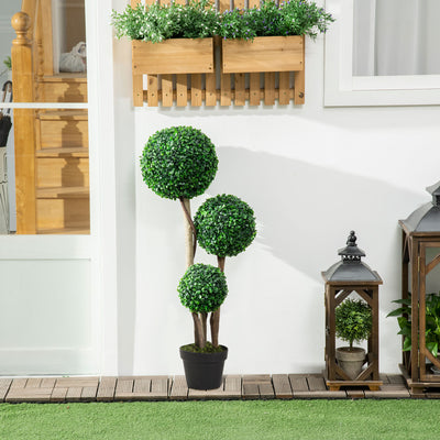 HOMCOM Decorative Artificial Plant Boxwood Ball Topiary Tree in Pot Fake Plant for Home Indoor Outdoor Decor, 90 cm, Dark Green 