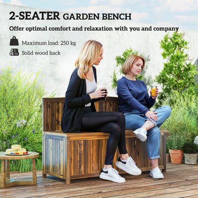 Outsunny Wood Storage Bench for Patio Furniture, Outdoor Garden Seating Tools, Brown 
