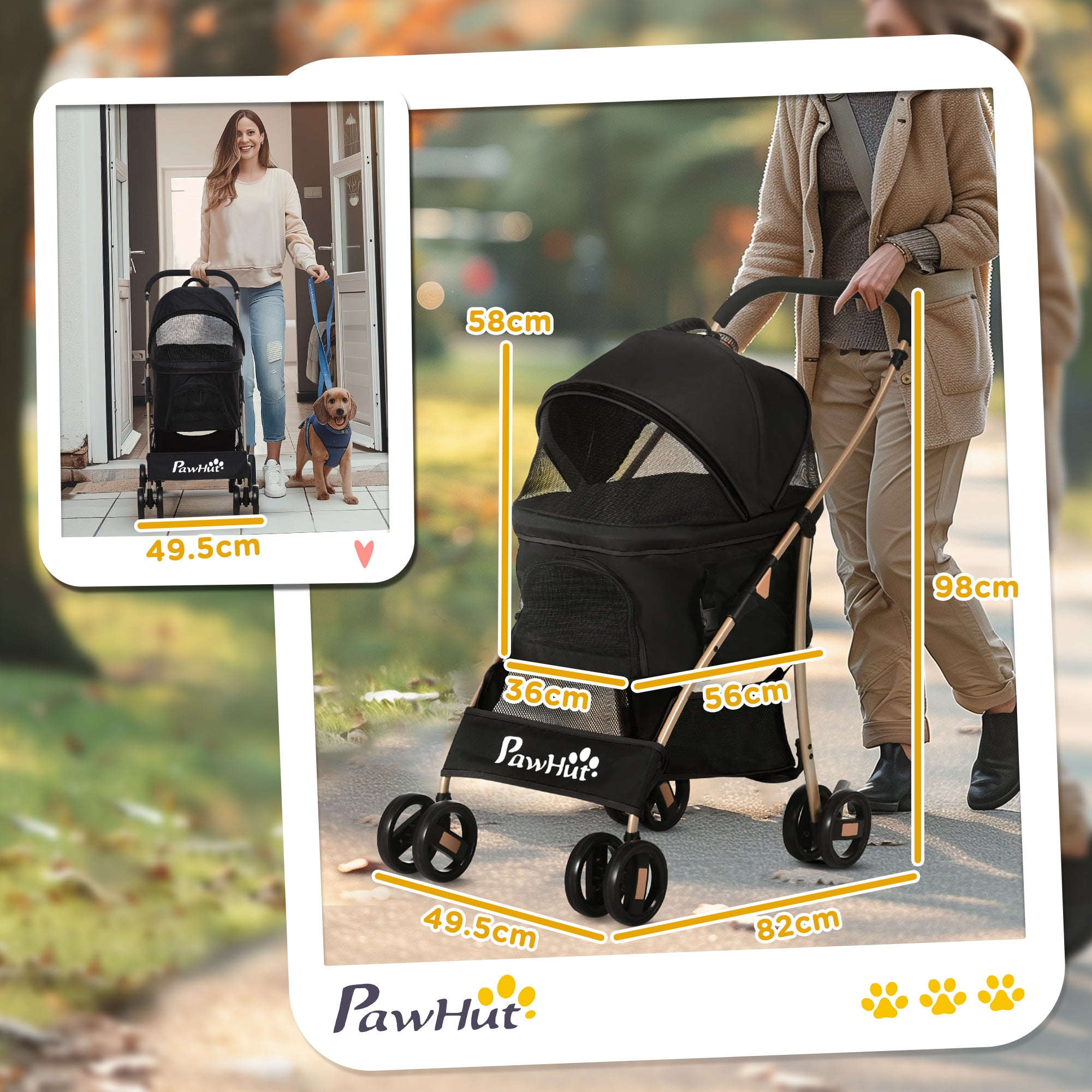PawHut 3 In 1 Detachable Pet Stroller, for Extra Small and Small Dogs - Black 