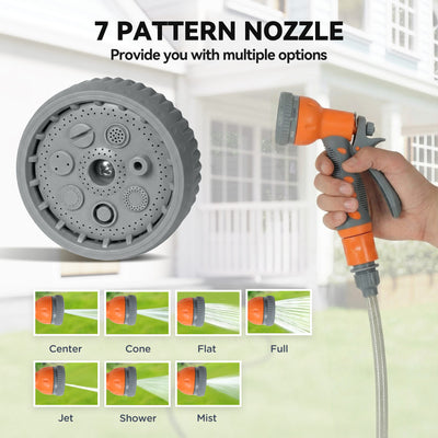 DURHAND 10m Garden Hose Reel Wall Mounted Auto Rewind with 7 Patterns Spray Nozzle, Includes Wall Fixings, Orange
