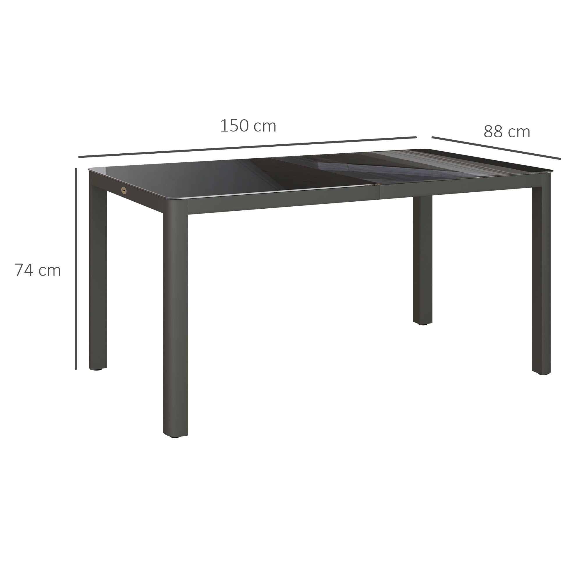 Outsunny 150cm x 88cm Aluminium Table, with Glass Tabletop - Grey 