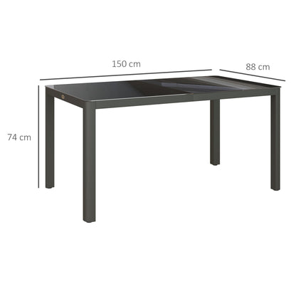 Outsunny 150cm x 88cm Aluminium Table, with Glass Tabletop - Grey 