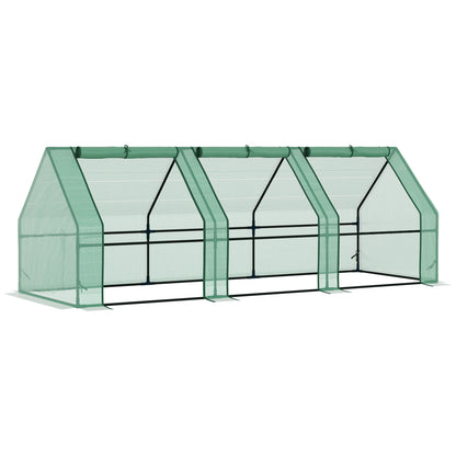 Outsunny Mini Small Greenhouse with Steel Frame & PE Cover & Zipped Window Poly tunnel Steeple for Plants Vegetables, 270 x 90 x 90 cm, Green 