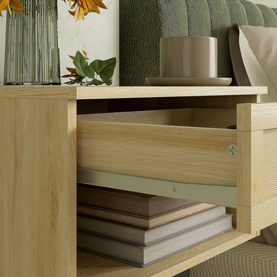 HOMCOM Set of Two Rattan Panel Floating Bedside Tables - Wood-Effect 