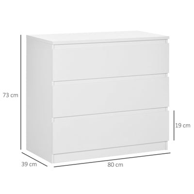 HOMCOM Chest of Drawers, 3-Drawer Storage Organiser Unit for Bedroom, Living Room, White 