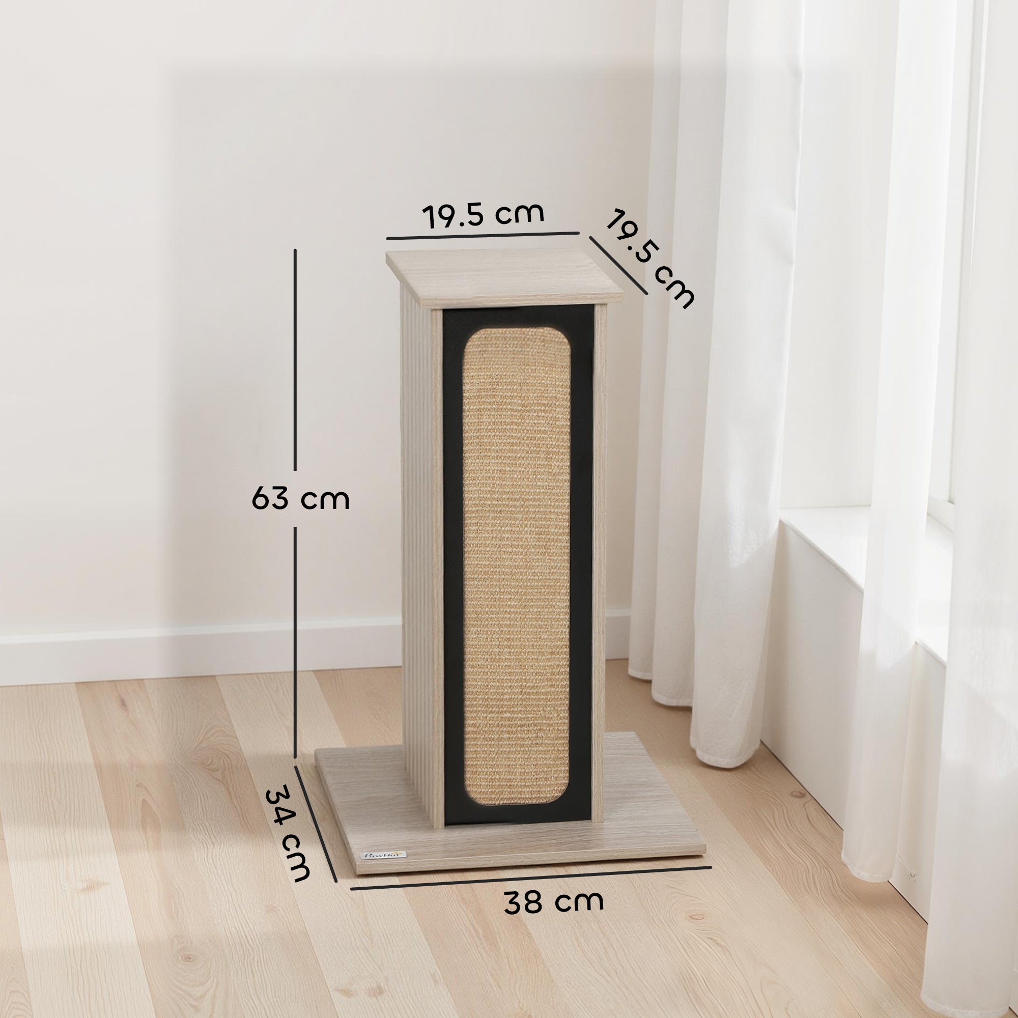 PawHut 63cm Cat Scratching Post, Cat Scratcher with Replaceable Scratching Board, Top Perch, Sisal Scratch Mat, Oak 