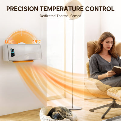 HOMCOM 2000W PTC Ceramic Fan Heater, Wall Mounted, 30° Oscillation, 54L x 18.7W x 14.5H cm - White