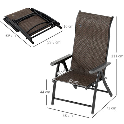 Outsunny Set of Four Folding Garden Chairs, with Seven-Position Adjustable Backs, Dark Brown 
