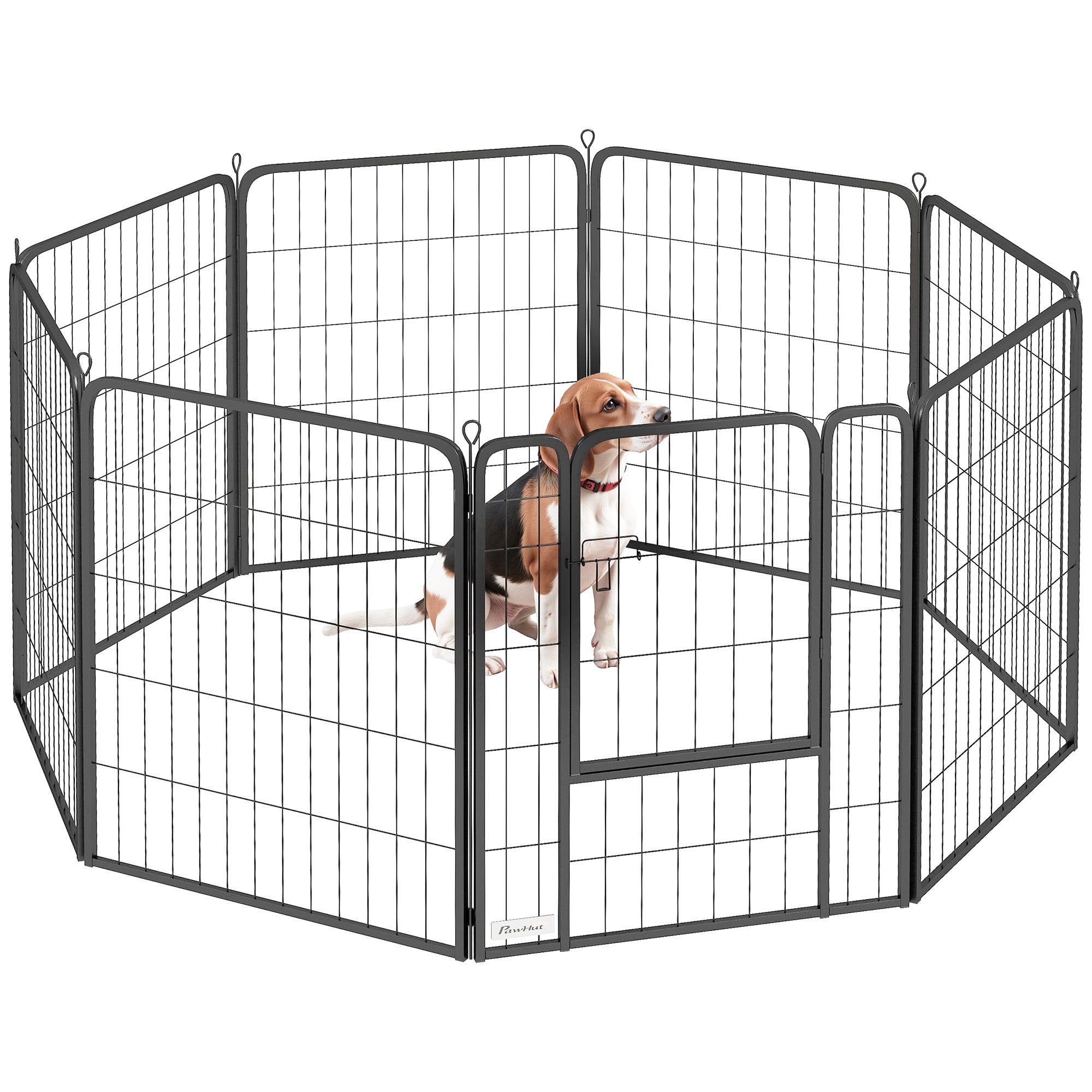 PawHut 8 Panels Heavy Duty Dog Playpen with Door Indoor Outdoor, for Medium Dogs, 80cm High 